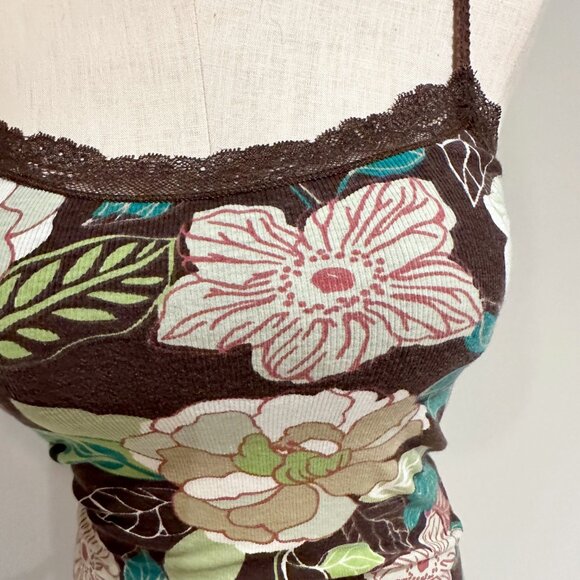 American Eagle Camisole Tank Top  Brown Women's Size M Flowers Lace Trim Y2K - Picture 3 of 7